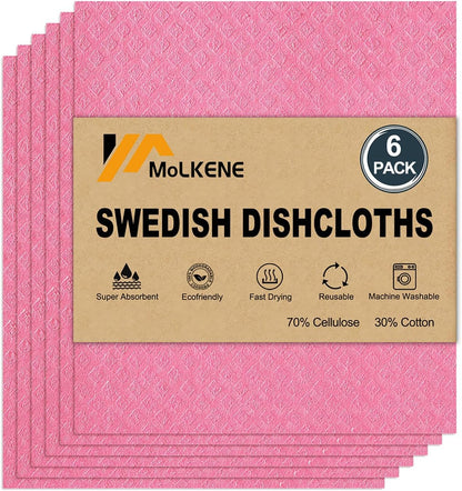 MoLKENE Swedish Dish Cloths - 10 Pack Reusable Kitchen Dishcloths - Ultra Absorbent Dish Towels for Washing Dishes - Cellulose Sponge Cloth Cleaning Rag - Assorted