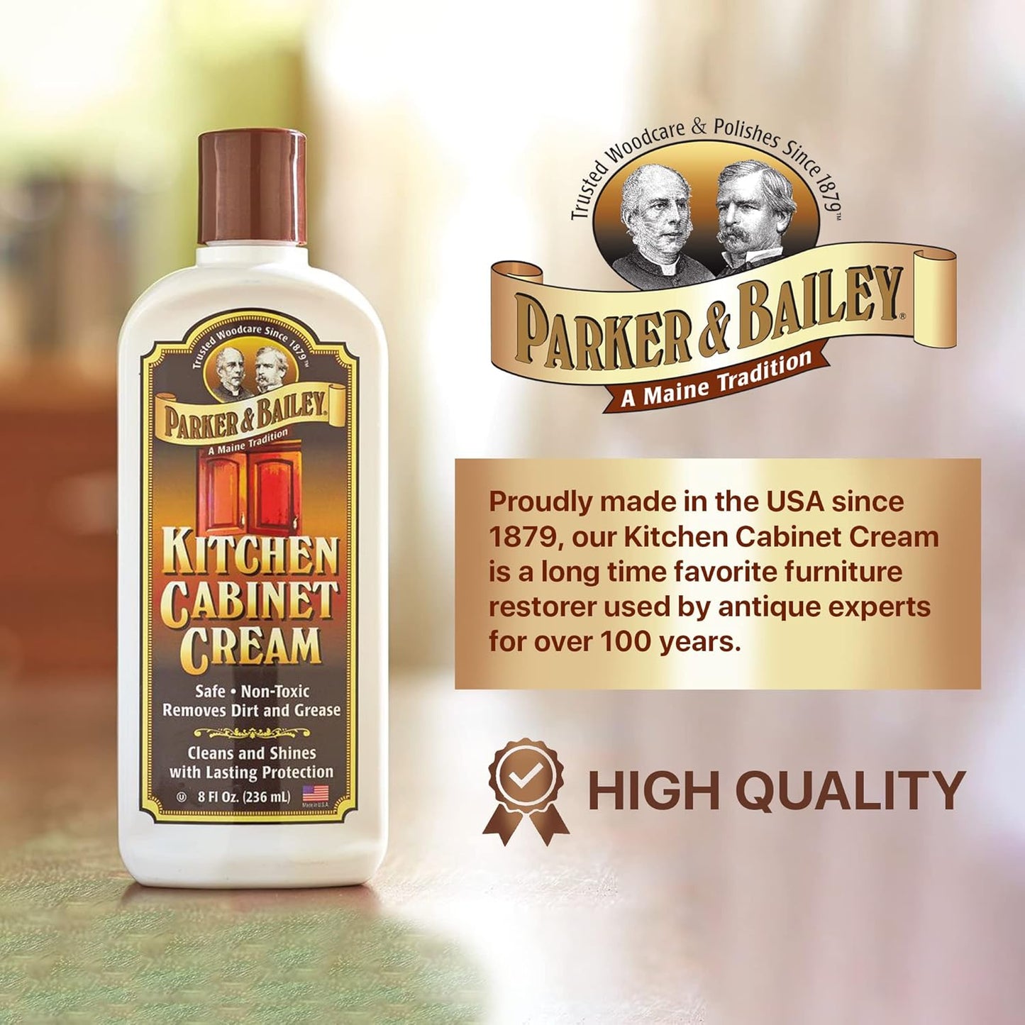 Parker & Bailey Kitchen Cabinet Cream, Multi Surface Cleaner & Furniture Cleaner, Quick Shine Wood Restorer & Protector for Cabinets, Tables & Surfaces, Renews & Restores a Finish for Wood, 16oz