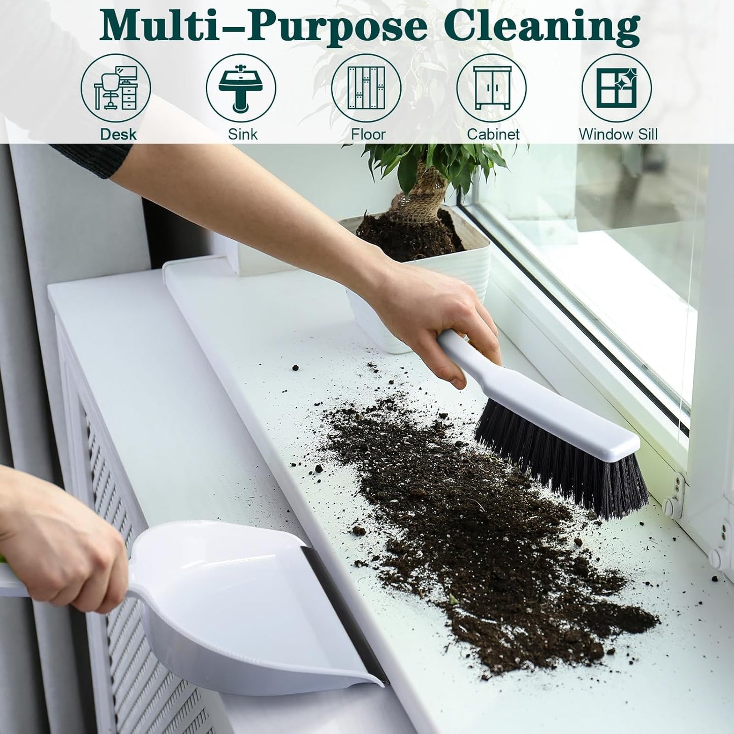 Zubebe 12 Pcs Mini Dustpan and Brush Set, Small Broom and Dustpan Set Small Cleaning Brush Portable Hand Broom Set for Home Office Kitchen Table Desktop Floor Cleaning Supplies