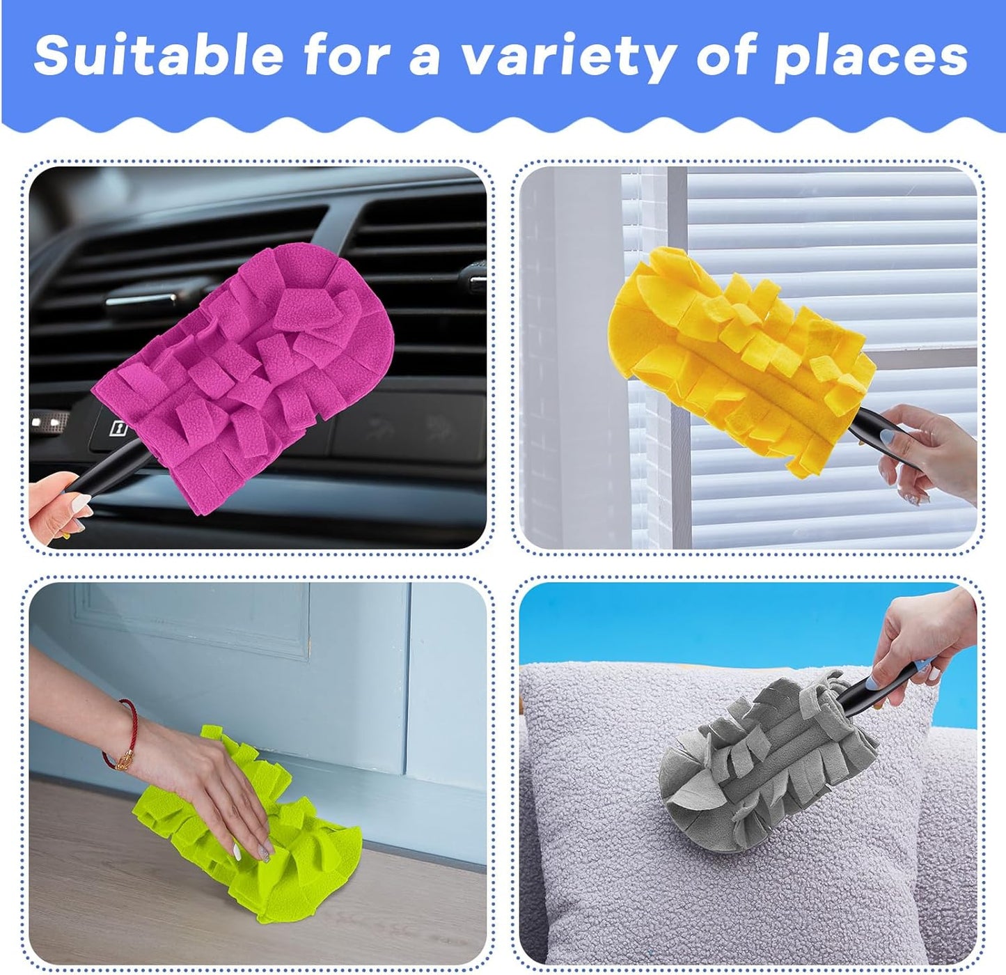 Zubebe 12 Pcs Duster Refill Reusable Fleece Duster Refills Feather Flat Dusters Multi Surface Washable Cleaning Pads Tools for Home, Blinds, Car, Pet, Furniture, Fans (Dark Color)