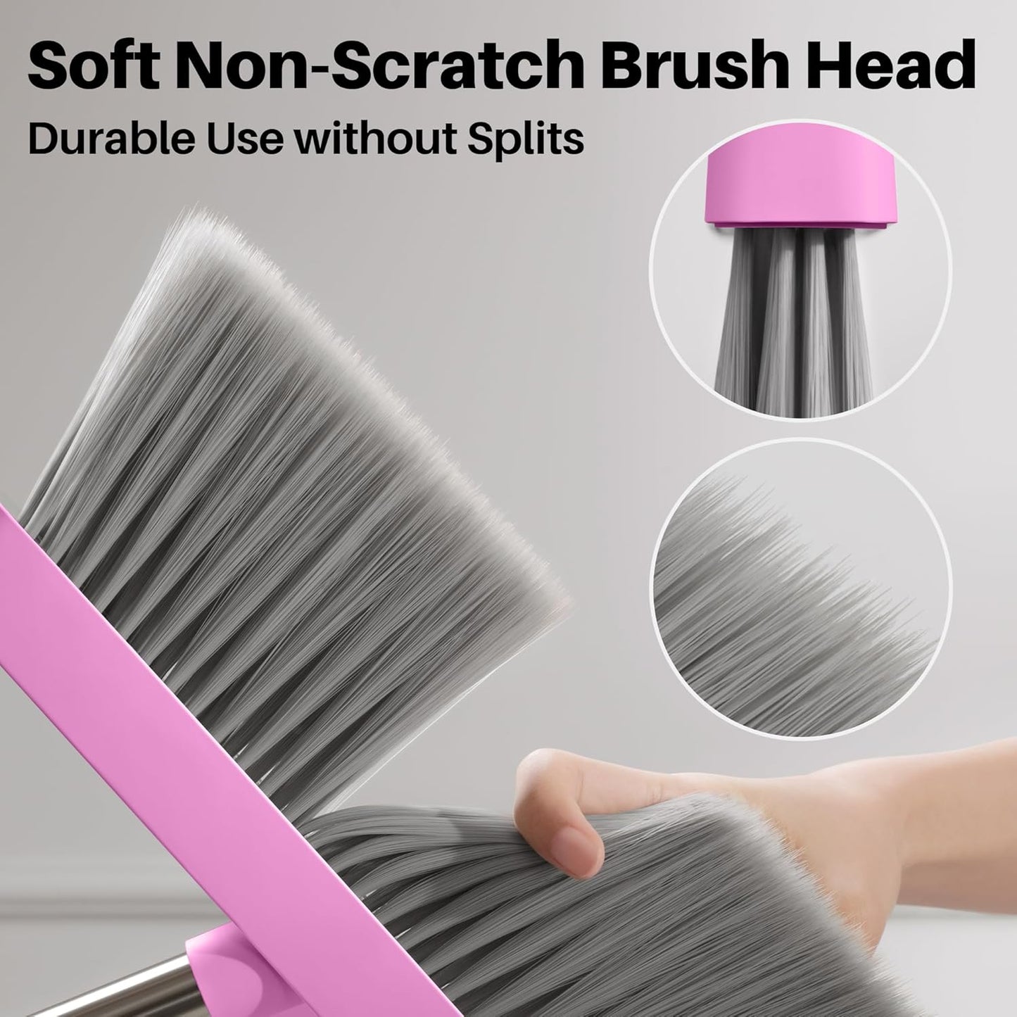 JOYMOOP White Broom and Dustpan Set, Upright Angle Design with Built-in Comb Teeth for Kitchen, Office, Pet Hair, Hard Floors