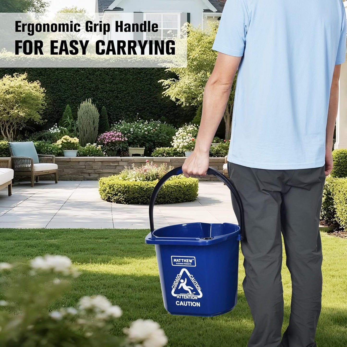 Matthew Cleaning 4.2 Gallon Mop Bucket, Heavy Duty Plastic Cleaning Bucket with Built-in Pour Spout, Mop Holder and Comfort Grip Handle, House and Commercial Cleaning Supplies, 1 Pack Black