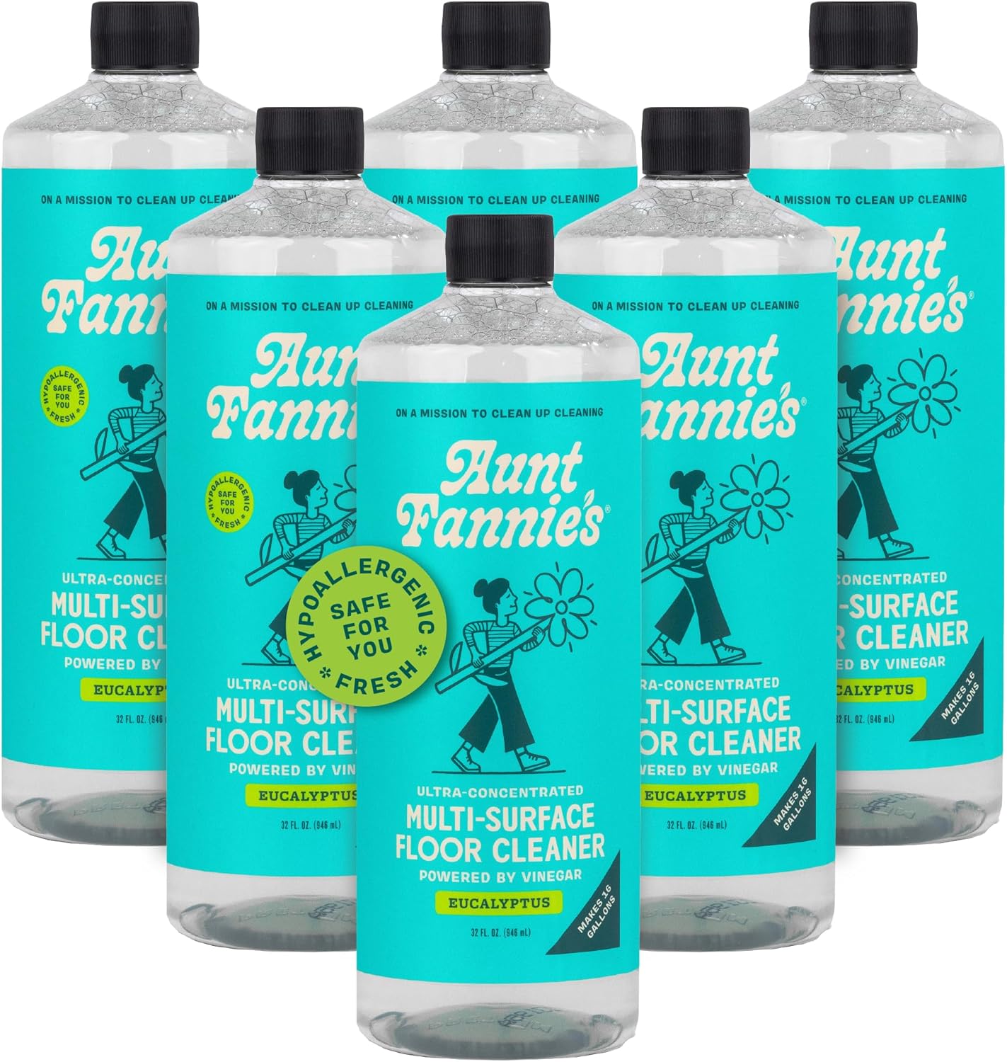 Aunt Fannie's Ultra Concentrated Floor Cleaner Vinegar Wash, Multi-Surface Solution For Mopping, Value Size, Bright Lemon Scent, 64 oz