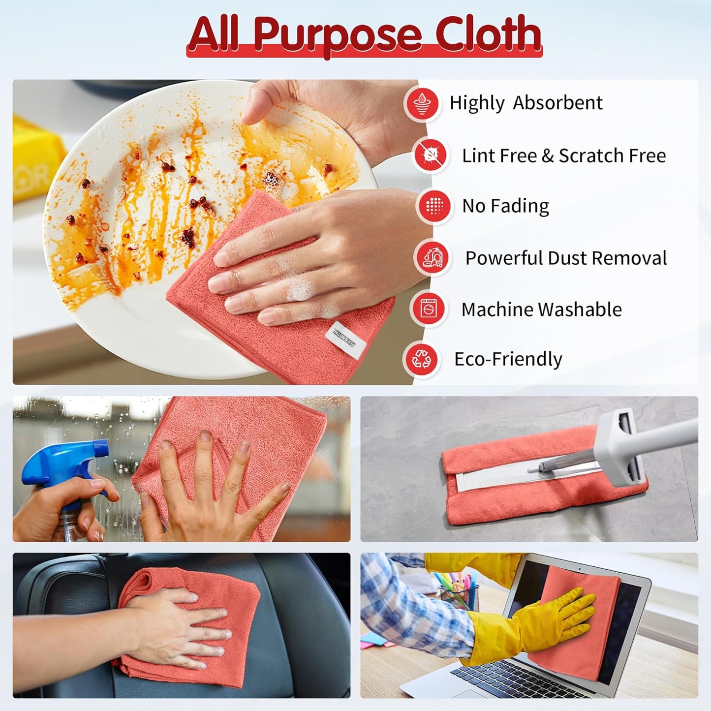 FIXSMITH Microfiber Cleaning Cloth - Pack of 8, Size: 12 x 16 in, Multi-Functional Cleaning Towels, Highly Absorbent Cleaning Rags, Lint-Free, Streak-Free Cleaning Cloths for Car Kitchen Home