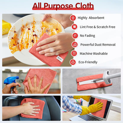 FIXSMITH Microfiber Cleaning Cloth - Pack of 8, Size: 12 x 16 in, Multi-Functional Cleaning Towels, Highly Absorbent Cleaning Rags, Lint-Free, Streak-Free Cleaning Cloths for Car Kitchen Home