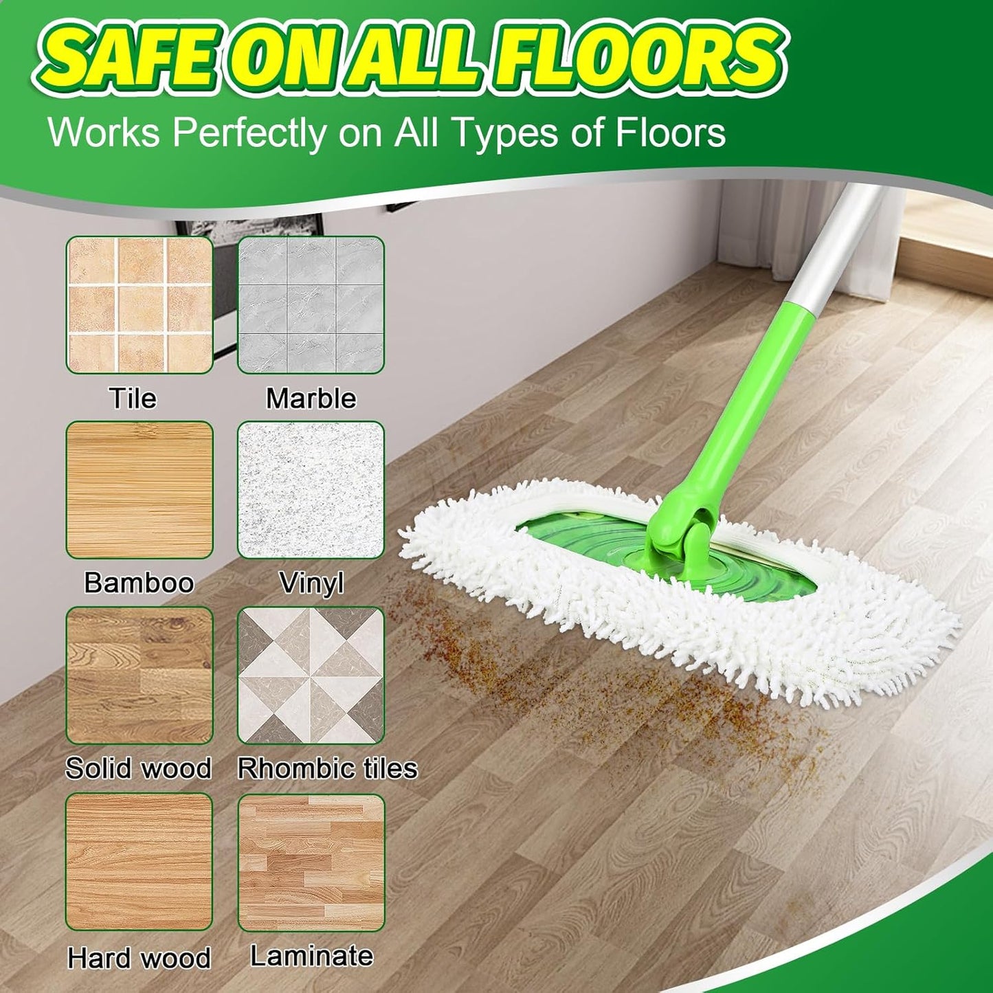 Reusable Microfiber Mop Pads Compatible with Swiffer Sweeper- 4 Pack Dry Sweeping Cloths & Wet Mopping Cloths - Chenille Washable Wet Pads Refill for Mopping Floors (Mop is not Included)
