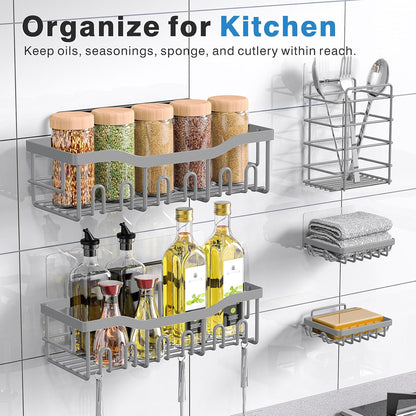 EUDELE Adhesive Shower Caddy, 5 Pack Rustproof Stainless Steel Bath Organizers With Large Capacity, No Drilling Shelves for Bathroom Storage & Home Decor