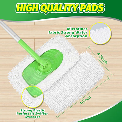 Reusable Microfiber Mop Pads Compatible with Swiffer Sweeper- 4 Pack Dry Sweeping Cloths & Wet Mopping Cloths - Chenille Washable Wet Pads Refill for Mopping Floors (Mop is not Included)