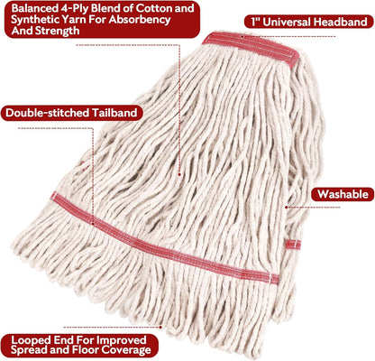 Matthew Cleaning Heavy Duty Mop Head Commercial Replacement for General and Floor Cleaning , Wet Industrial Blue Cotton Looped End String Head Refill (Pack of 6) Blue