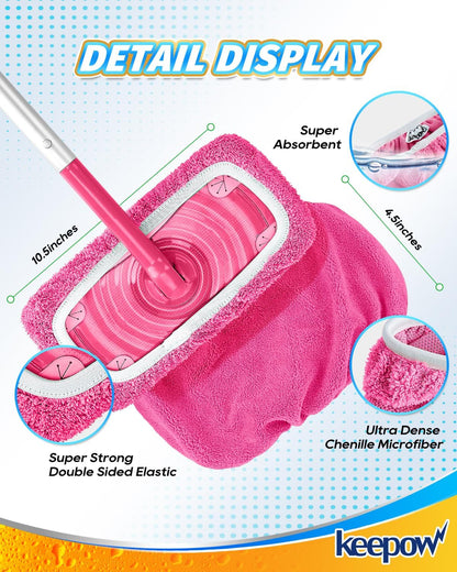 KEEPOW Reusable Mop Pads Compatible with Swiffer Sweeper Mop, Dry Sweeping Cloths for Swiffer Pads, 8 Pack Washable Microfiber Wet Mopping Cloth Refills for Surface/Hardwood Floor Cleaning