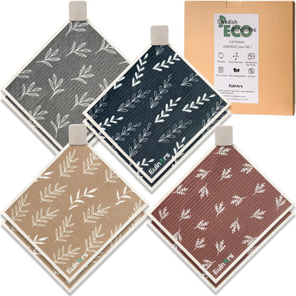 Eulnars Swedish Dishcloths for Kitchen, 8 Pack Reusable Paper Towels with Clips, Non-Scratch Swedish Kitchen Towels, Super Absorbent Cellulose Sponge Cloths, Dishwasher Safe, No Odor