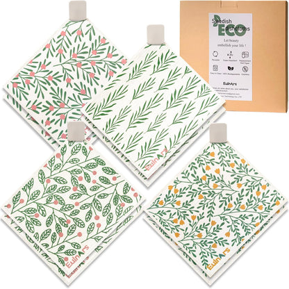 Eulnars Swedish Dishcloths for Kitchen, 8 Pack Reusable Paper Towels with Clips, Non-Scratch Swedish Kitchen Towels, Super Absorbent Cellulose Sponge Cloths, Dishwasher Safe, No Odor