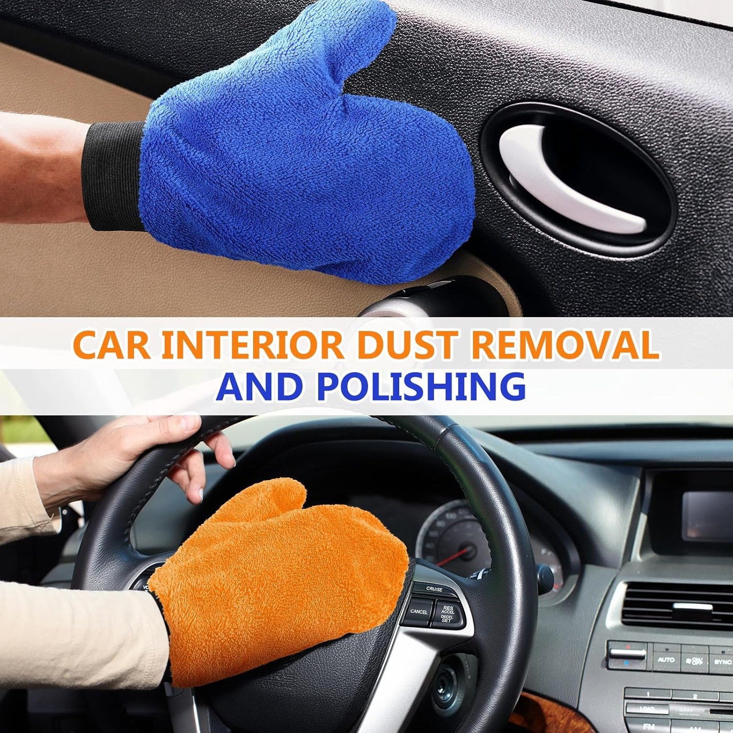Teenyyou 6 Pcs Microfiber Dusting Mitt Car Wash Mitts Cleaning Glove with Thumb Reusable Terry Dusting Gloves with Elastic Wrist Cuff for Car Wheel Plants House Kitchen(Blue, Grey,8.85 x 7.08 Inch)