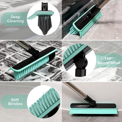 Grout Cleaner Brush with Long Handle, V-Shaped Floor Scrub Brush Swivel Grout Brush Stiff Bristle Floor Grout Scrubber for Bathroom, Tile Line, Crevice, Kitchen, Wall, Deck, Garage (Blue)