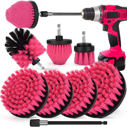 8 Pack Drill Brush Attachment Set,1/4in Power Scrubber Brush + Extend Long Rod, Power Cleaning Scrub Brush for Bathroom, Tub, Tile, Floor, Grout, Boat(White)