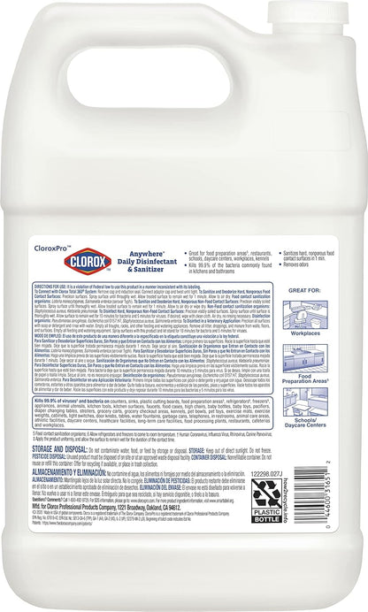 CloroxPro Anywhere Daily Disinfectant and Sanitizer, No-Rinse Food Contact Sanitizer, Refill, 128 Fluid Ounces