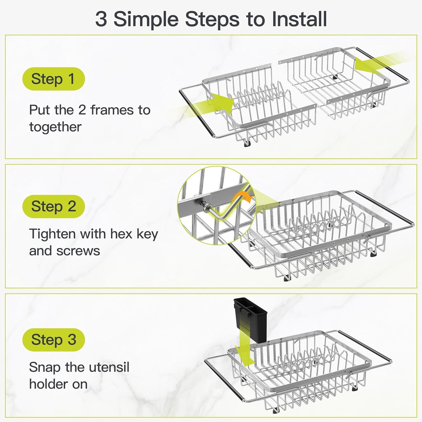 JASIWAY Dish Drying Rack in Sink, Expandable Stainless Steel Dish Drainers for Kitchen Counter, Dish Dryer Rack for Inside Sink, Over The Sink Dish Racks with Utensil Holder, Silver