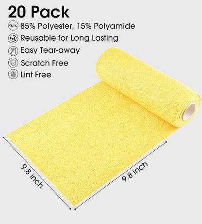 KitchLife Microfiber Cleaning Cloth Roll - Tear-Away Reusable Microfiber Paper Towels, Lint-Free, Washable, 20 Sheets for Kitchen, Car, Dishes, and Sensitive Surfaces (Pink)