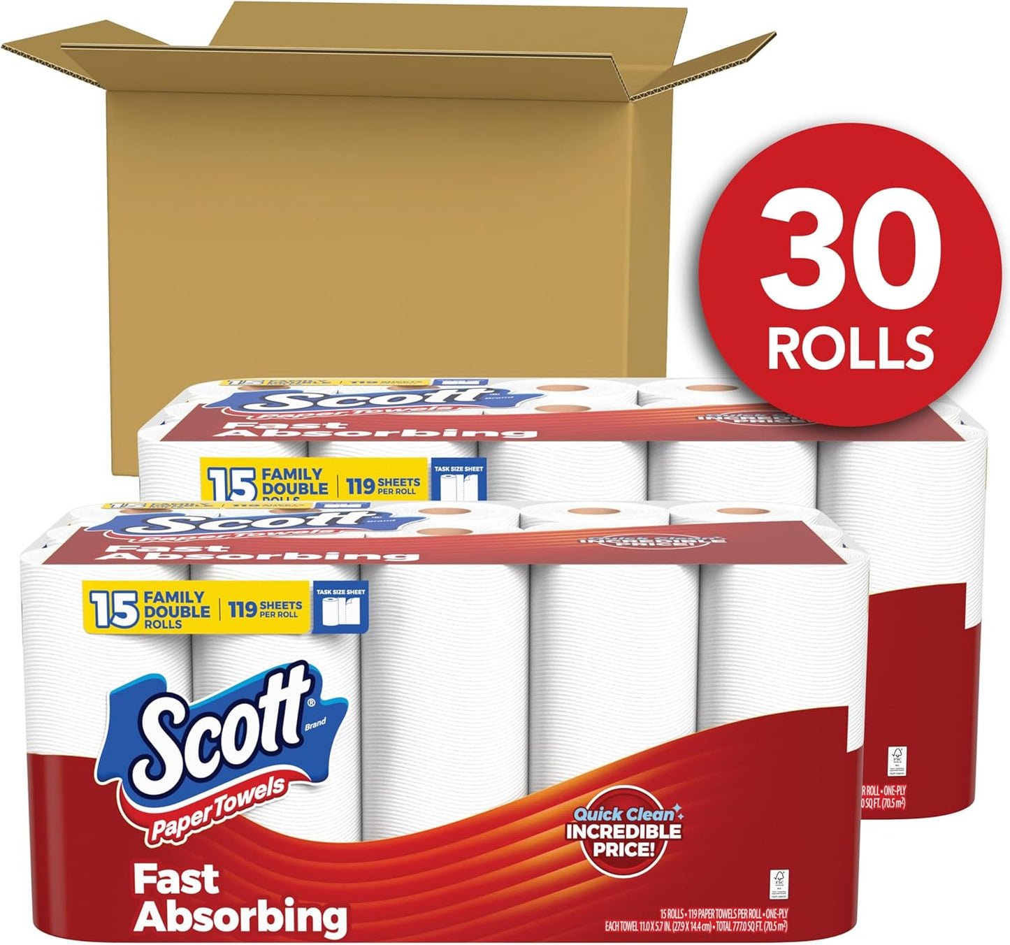 Scott Paper Towels, Choose-A-Sheet, 30 Double Rolls = 60 Regular Rolls (108 Sheets Per Roll)