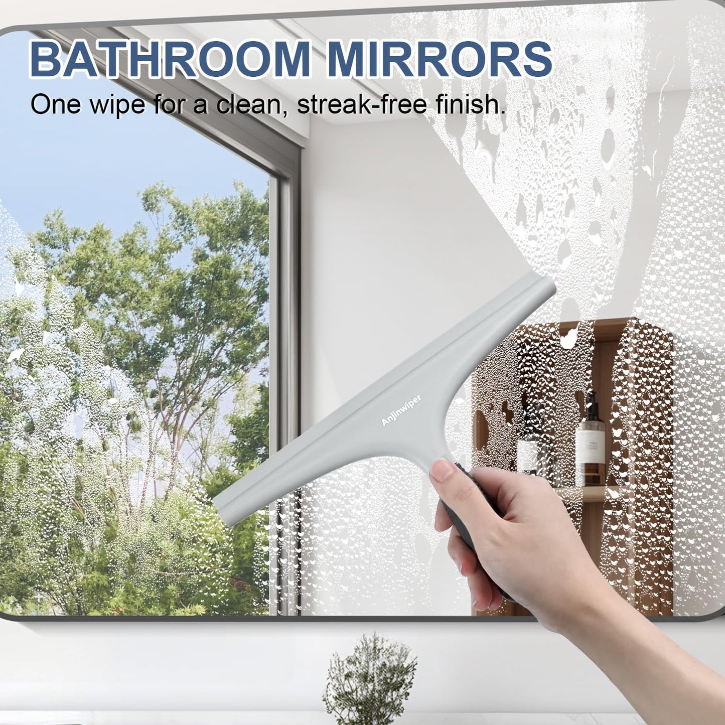 Silicone Shower Squeegee with Hook, Bathroom Squeegee for Shower Glass, Squeegee for Shower Doors, Mirror and Window, Shower Squeegee for Tile Shower Walls(10 inch, White & Gray)
