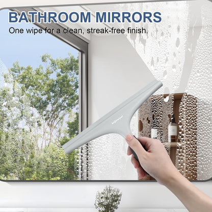 Silicone Shower Squeegee with Hook, Bathroom Squeegee for Shower Glass, Squeegee for Shower Doors, Mirror and Window, Shower Squeegee for Tile Shower Walls(10 inch, White & Gray)