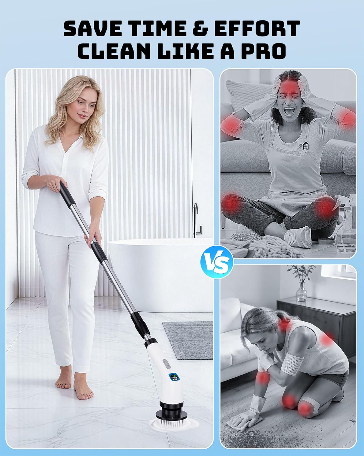 Electric Spin Scrubber for Cleaning Bathroom - Shower Cleaner Brush with Long Handle - Cordless Power Scrubber with 7 Brushes Heads, IPX7 Waterproof Scrub Brush for Bath Tub Tile Grout Glass Tool