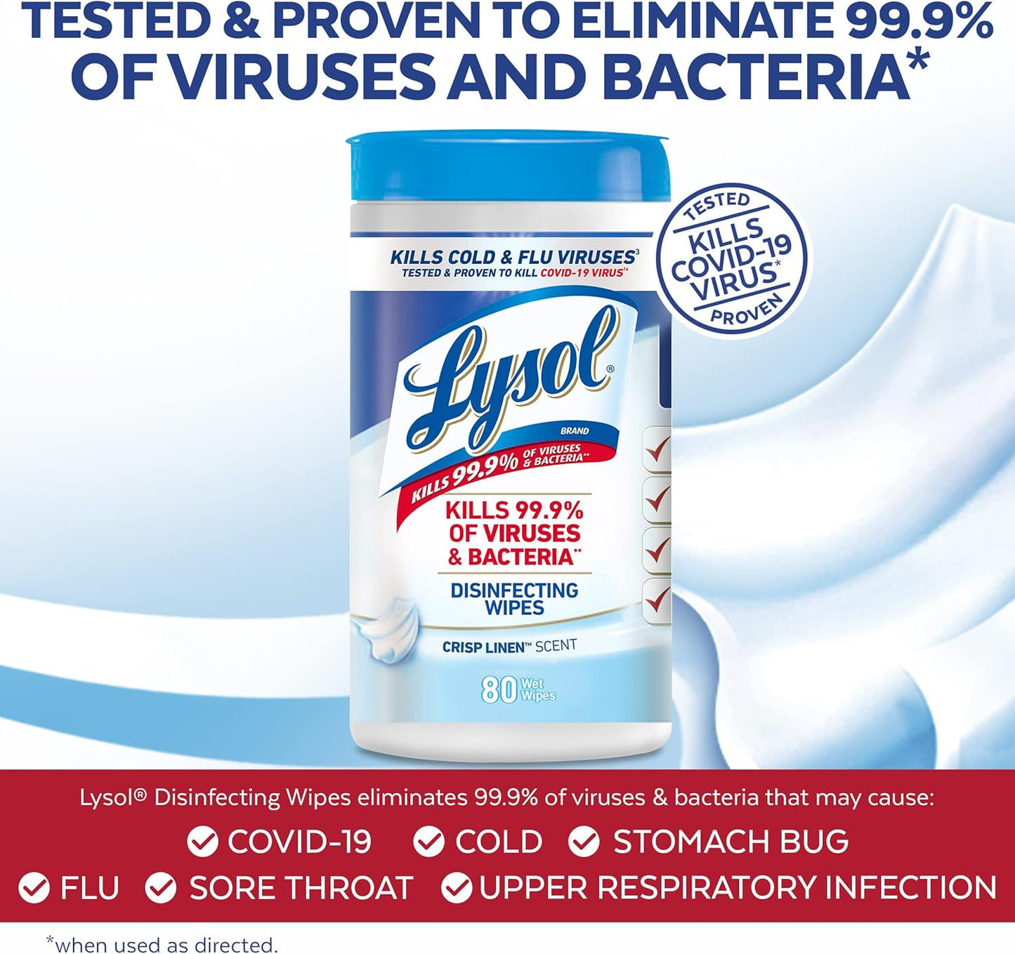 Lysol Disinfectant Wipes, Multi-Surface Disinfectant Cleaning Wipes, For Disinfecting and Cleaning, Crisp Linen, 80 Count (Pack of 4)