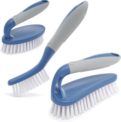 Scrub Brush Set of 3pcs - Cleaning Shower Scrubber with Ergonomic Handle and Durable Bristles - Grout Cleaner Brush - Scrub Brushes for Cleaning Bathroom/Shower/Tile/Kitchen/Floor/Bathtub/Carpet