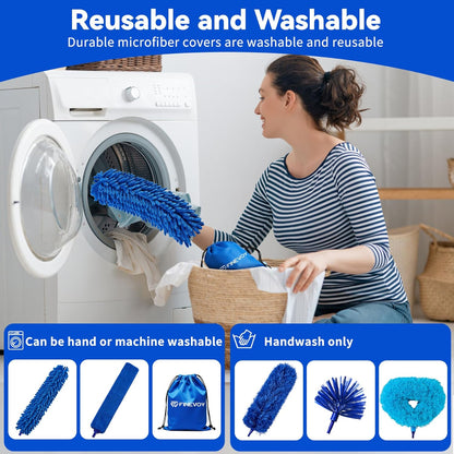 Dusters 6-in-1 Kit, Duster with Extension Pole 100 Inches, Dusters for Cleaning, Cobweb Duster, Microfiber Feather Gap Duster Cleaner for Fans, Blinds, Cars and Furniture