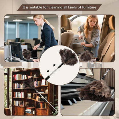 Natural Ostrich Feather Duster 14.9 inch Fluffy Mini Dusters with Plastic Handheld for Cleaning Car Keyboard Office 1 Pcs