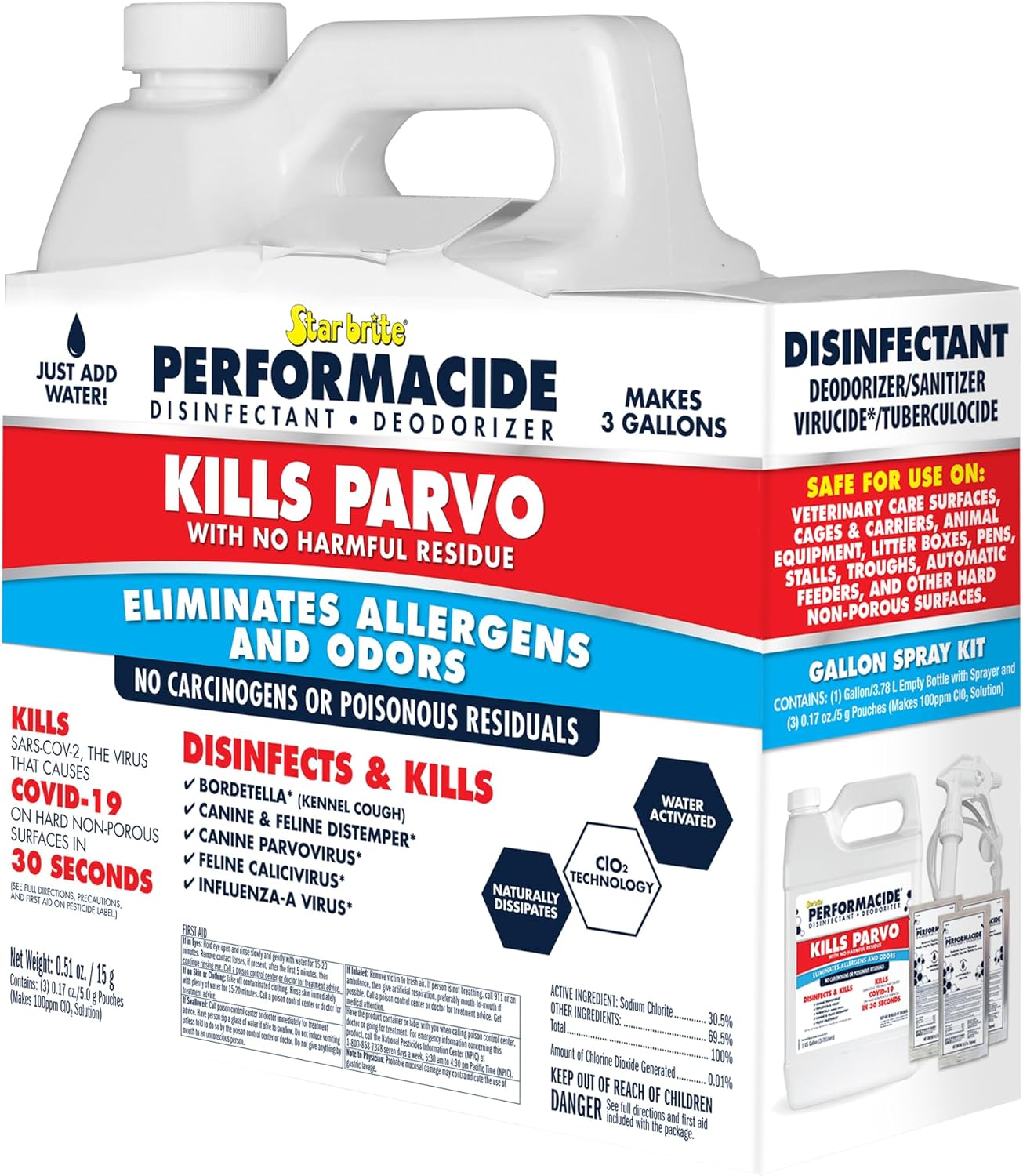 PERFORMACIDE No-Rinse Disinfectant / Deodorizer for Pet Surfaces | Kills Parvovirus, Ringworm, Feline Calicivirus, Avian Influenza (Bird Flu) Eco Friendly, Naturally Dissipates, Refillable, 32 OZ Kit