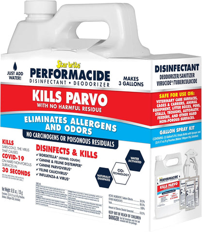 PERFORMACIDE No-Rinse Disinfectant / Deodorizer for Pet Surfaces | Kills Parvovirus, Ringworm, Feline Calicivirus, Avian Influenza (Bird Flu) Eco Friendly, Naturally Dissipates, Refillable, 32 OZ Kit