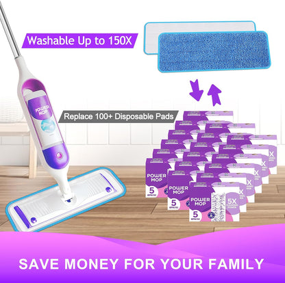 Reusable Power Mop Refills Pads Compatible with Swiffer PowerMop Mop - Microfiber Power Mop Pads Refill for 13 ''-15 '' Spray Mop- Washable Pads for Multi-Surface Floor Cleaning, 4 Pack