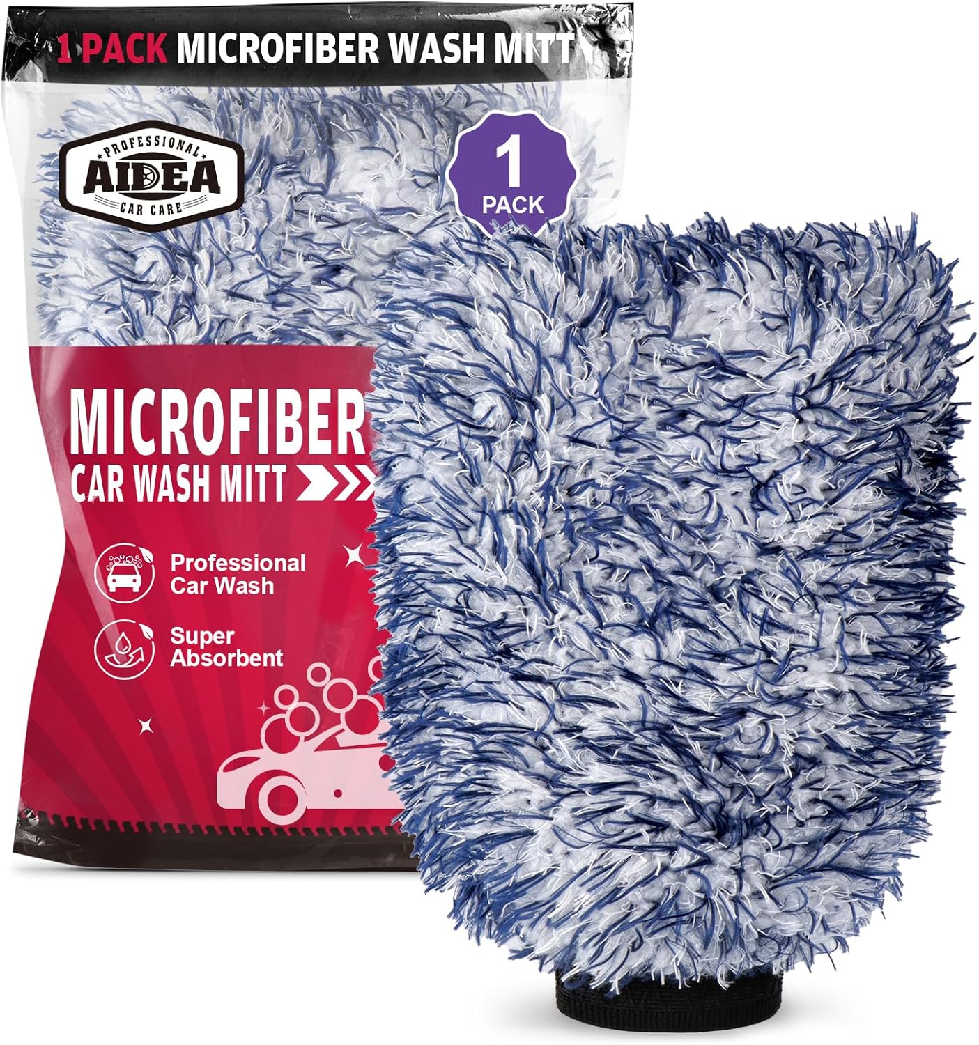 AIDEA Car Wash Mitt Microfiber, 2PK Scratch Free Lint-Free, Premium Chenille Microfiber Mitt Car Wash Brush, Green, Regular Size 7.12''X10.14''