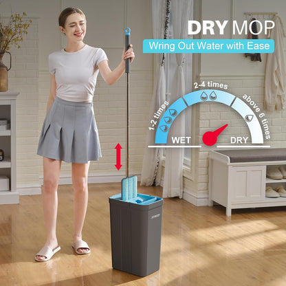 JOYMOOP Microfiber Flat Mop and Bucket System, Mops for Floor Cleaning and Wall Cleaner, Hardwood, Tile, Laminate, Vinyl Floors, Smooth Walls, and Glass Windows - 50" Flat Mop+1 Microfiber Pad[White]