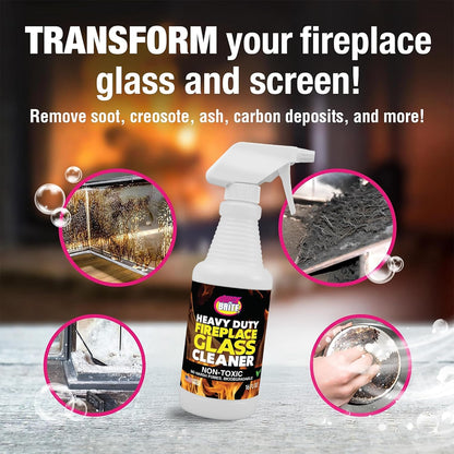 Quick N Brite Fireplace Glass Cleaner Kit with Cloth and Sponge, Removes Soot, Smoke, Creosote, and more, 16 oz, 1-Pack