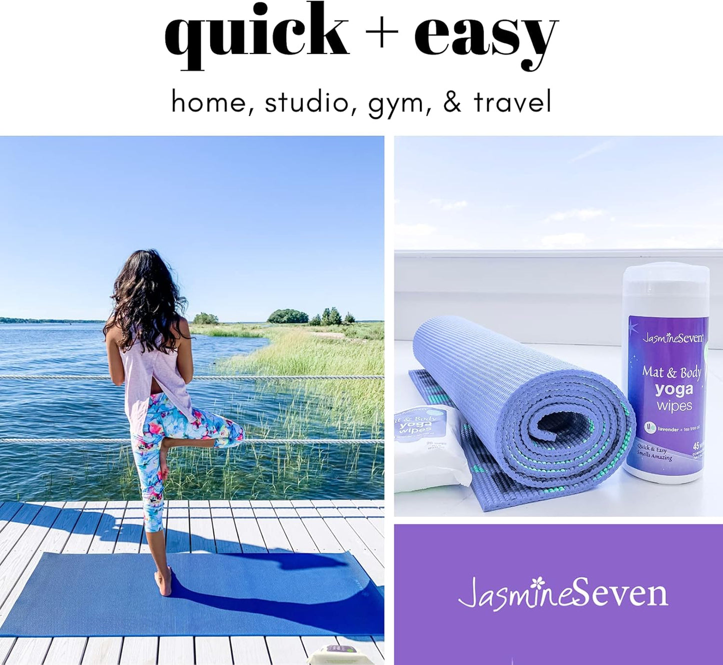 Yoga Wipes for Mat and Body - Bulk CASE of 6 - Natural Lavender and Tea Tree - by Jasmine Seven - for Studio, Gym, Spa, Fitness