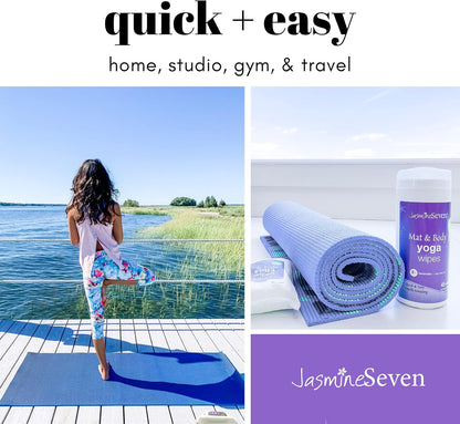 Yoga Wipes for Mat and Body - Bulk CASE of 6 - Natural Lavender and Tea Tree - by Jasmine Seven - for Studio, Gym, Spa, Fitness
