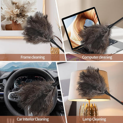 Extendable Cleaning Duster 94 Inch - Long Telescoping Ostrich Feather Dusters with Stainless Steel Extension Pole for High Ceiling Fan, High Ceilings,Roof Dusting