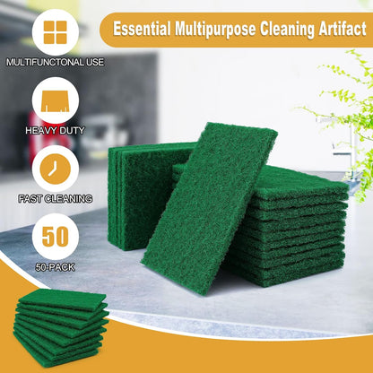 50 Pcs Scouring Pads,Heavy Duty Scour Pads,4 x 5.95 inch Reusable Green Scrub Pads for Metal Grills & Kitchen Scrubbers,Non-Scratch Scrubbing Pads for Household Kitchen Dishes Sink Bathtub