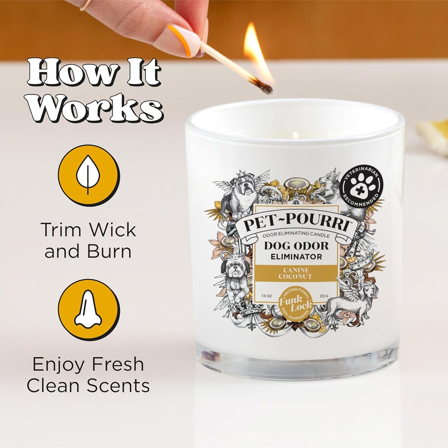 Pet-Pourri Pawsitively Fresh Pet Odor Deodorizer Candle, Burns Up to 45 Hours, Aromatherapy & Air Freshener with Essential Oils, Plant Based Ingredients & Wax, Vet Approved, Jasmine Pear Scent
