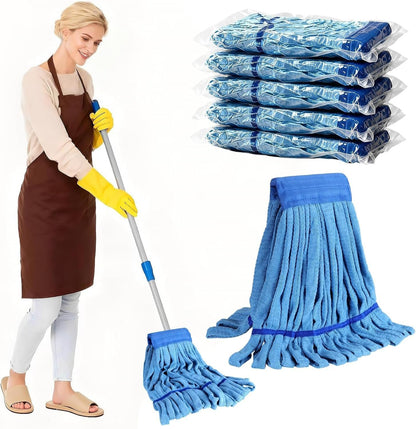 5 Pack Commercial Mop Head Replacement, Heavy Duty Microfiber Mop Heads, 6.6 in Industrial Headband Looped End Refill for Industrial Floor Cleaning Hardwood Tile Concrete, Vacuum Packaging 18oz