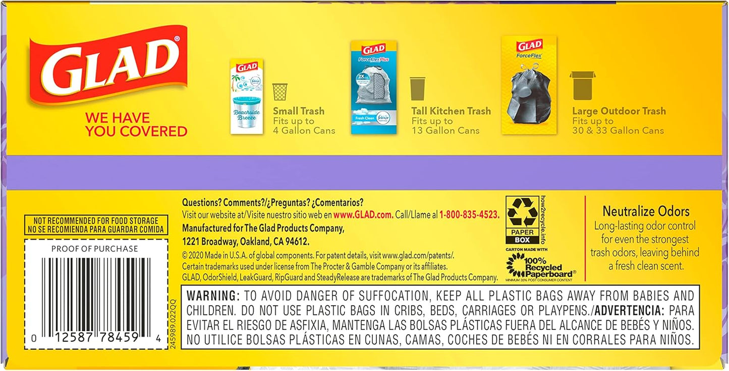 Glad ForceFlex Tall Kitchen Trash Bags, 13 Gal, Gain Lavender with Febreze, 110 Ct (Pack May Vary)
