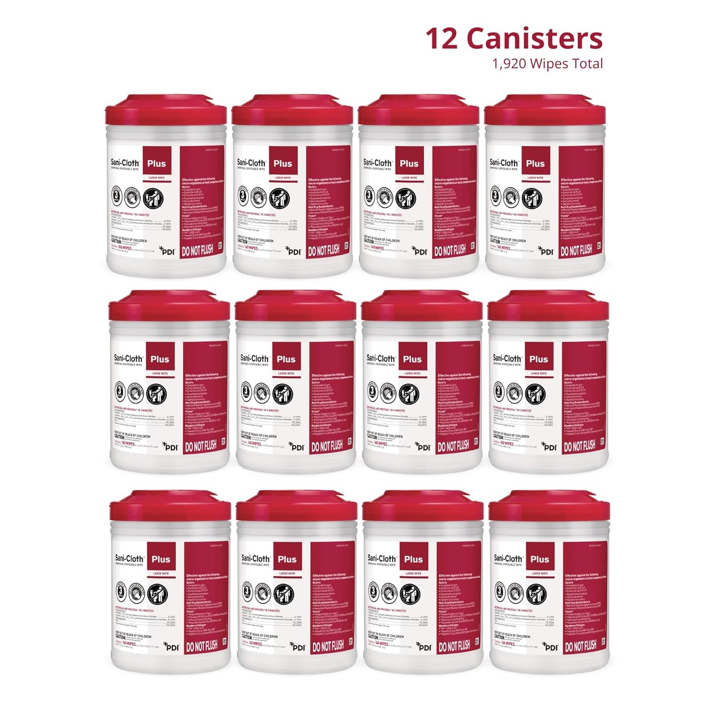 PDI Sani-Cloth Plus Germicidal Cloth, Pack of 160, 6" x 6-3/4" Large Wipes