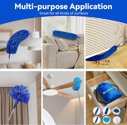 Dusters 6-in-1 Kit, Duster with Extension Pole 100 Inches, Dusters for Cleaning, Cobweb Duster, Microfiber Feather Gap Duster Cleaner for Fans, Blinds, Cars and Furniture