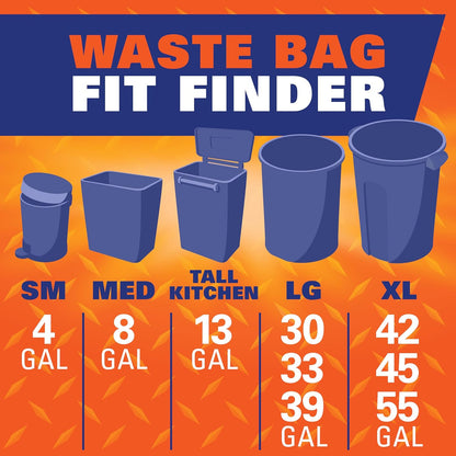 Hefty Strong 30 Gallon Trash Bags, Large Trash Bags 30 Gallon Size, Durable Drawstring Enclosure, Resists Punctures, Leaks, and Tears, Black, Unscented, 56 Bags