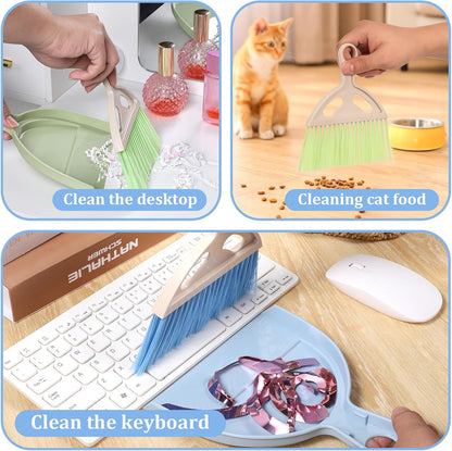 6 Pcs Small Dustpan and Brush Set Small Broom and Dustpan Set Whisk Broom and Dust Pan with Handle Nesting Cleaning Sweep Tool for Desk Car Table Keyboard Pet Nest Countertop