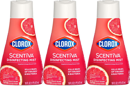 Clorox Scentiva Disinfecting Mist, Grapefruit and Orange Blossom, Refill, 16 Fl Oz Each, Pack of 3