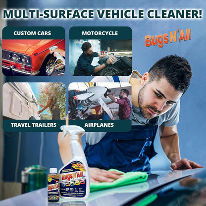 Bugs N’ All Multipurpose Car Cleaner & Degreaser - Bug & Tar Remover Concentrate 32 oz - Exterior Cleaner Safe for Car Paint, Metal, Chrome, Aluminum, Windows & Mirrors - w/Free 32 oz Spray Bottle