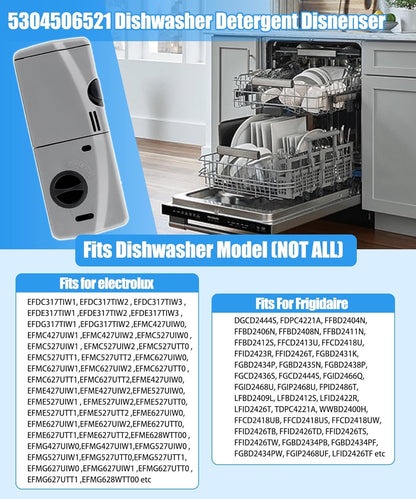 Upgraded 5304506521 Detergent and Rinse Aid Dispenser for Dishwashers Compatible with Frigidaire,Electrolux,Crosley, Kenmore, Westinghouse,Replacement AP6036339.154379201,154379202,154452703 Etc